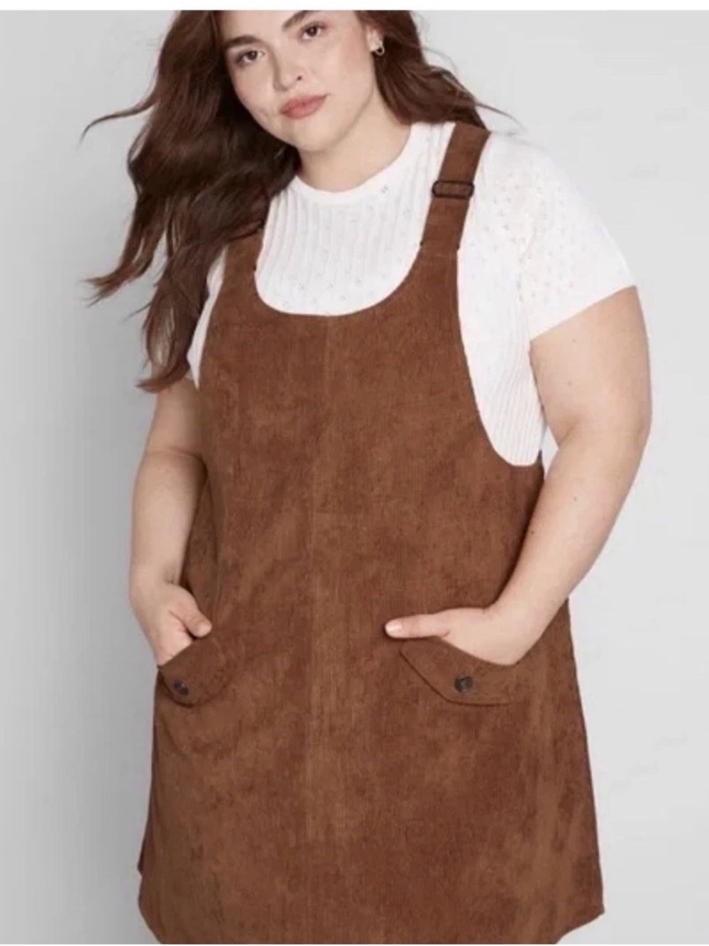 MODCLOTH Sociable Scholar Brown Corduroy Pinafore Jumper Overall Dress Size 2X